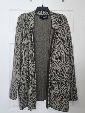 Royalty Open Zebra-Print Cardigan Jacket - Gray & Cream